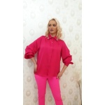 Cămașă office roz fucsia,satinata,cu detalii sclipici pe guler