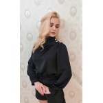 Bluza neagra din saten,eleganta,cu pliuri si nasturi pe umarul stang
