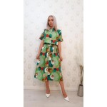 Compleu verde cu imprimeu,top camasa si fusta - imagine 2