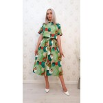 Compleu verde cu imprimeu,top camasa si fusta - imagine 3