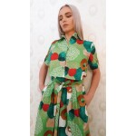 Compleu verde cu imprimeu,top camasa si fusta - imagine 7