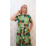 Compleu verde cu imprimeu,top camasa si fusta - imagine 10