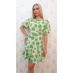 Rochie galbena cu flori,din bumbac